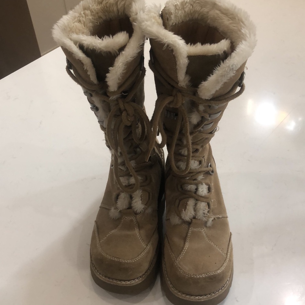 Women's Tan Fur-Lined Boots Ellemenno Klondike tall boots Tan size 7.5 winter - Picture 2 of 9